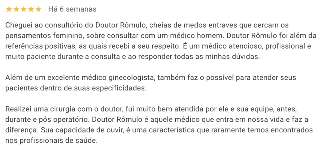Avaliação no goolge sobre o Dr Rômullo