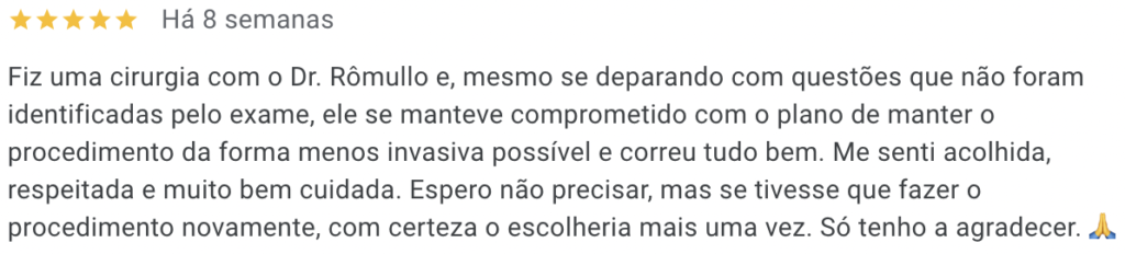 Avaliação no goolge sobre o Dr Rômullo