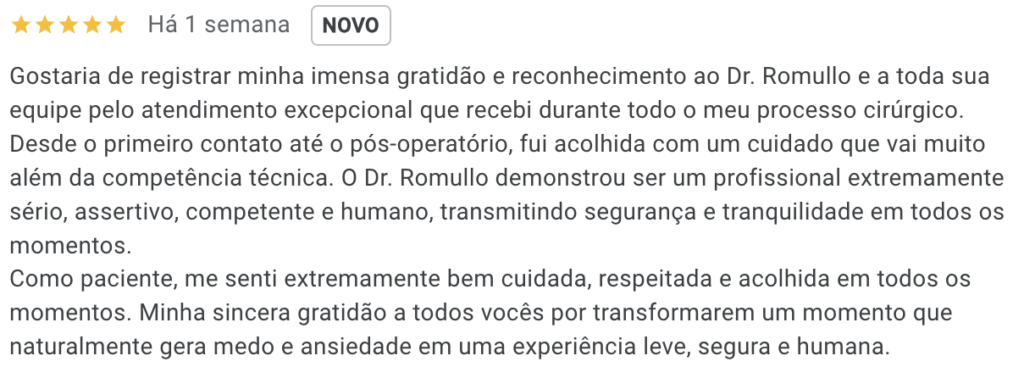 Avaliação no goolge sobre o Dr Rômullo